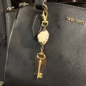 Wrapped Stone & Skeleton Key Wing Handbag Charm Purse Accessories OOAK Keychain